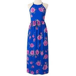 Everly Floral Royal Blue Lined Maxi Dress Medium